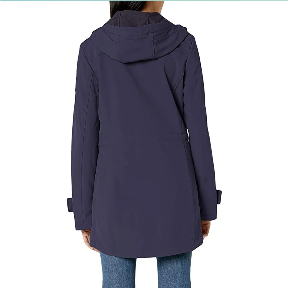 NWT Tommy Hilfiger womens Iconic Sporty Hooded Soft Shell Rain Jacket NAVY - Picture 2 of 4